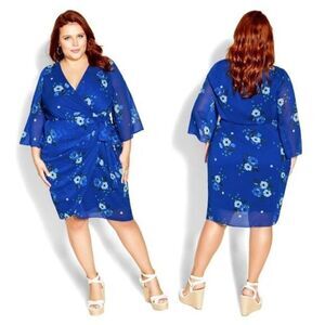City Chic Women's Floral Blue‎ Party Dress Madelyn Formal Draped Wrap